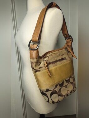 Authentic Y2K Coach F13362 Signature Rugby Stripe Duffle Hobo Shoulder Bag